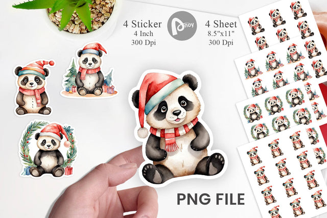 Sticker Watercolor Christmas Panda Sublimation artnoy 