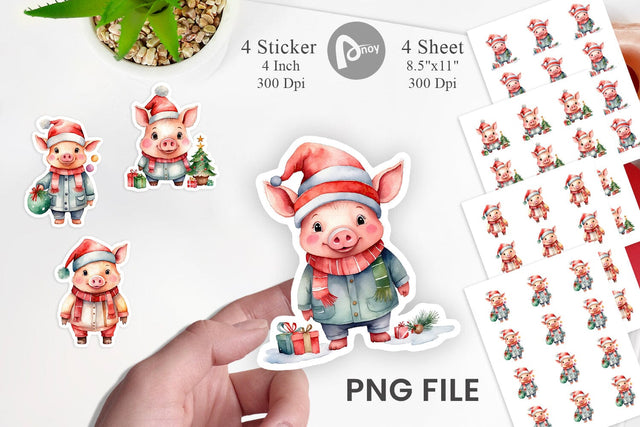 Sticker Watercolor Christmas Pig Sublimation artnoy 