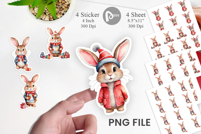 Sticker Watercolor Christmas Rabbit Sublimation artnoy 