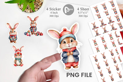 Sticker Watercolor Christmas Rabbit Sublimation artnoy 