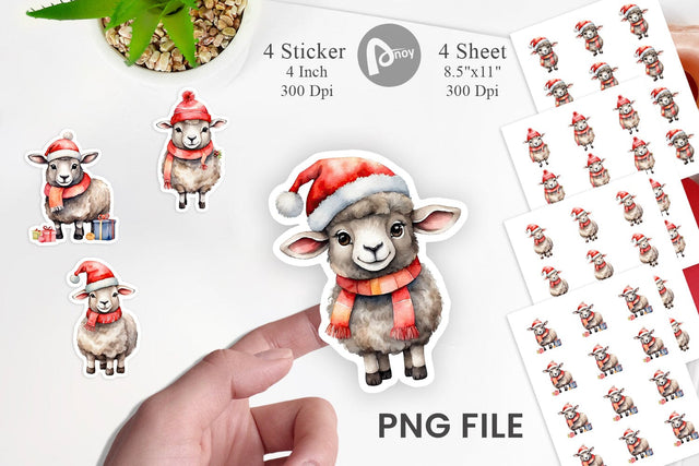 Sticker Watercolor Christmas Sheep Sublimation artnoy 
