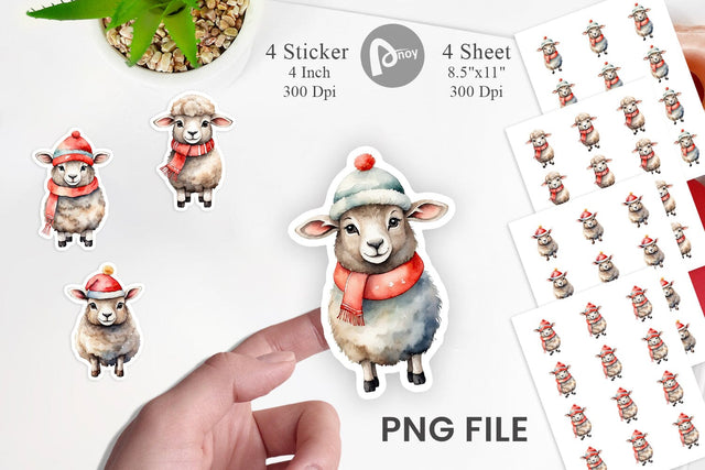 Sticker Watercolor Christmas Sheep Sublimation artnoy 
