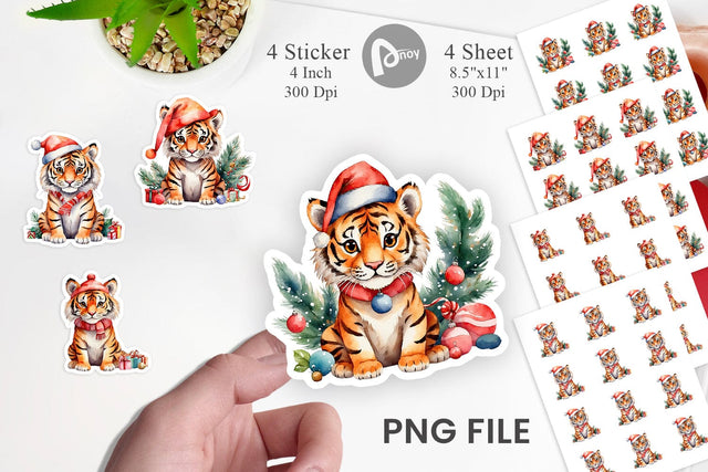 Sticker Watercolor Christmas Tiger Sublimation artnoy 