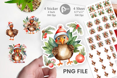 Sticker Watercolor Christmas Turkey Sublimation artnoy 