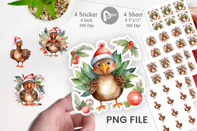 Sticker Watercolor Christmas Turkey Sublimation artnoy 