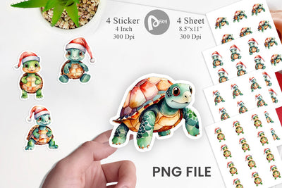 Sticker Watercolor Christmas Turtle Sublimation artnoy 