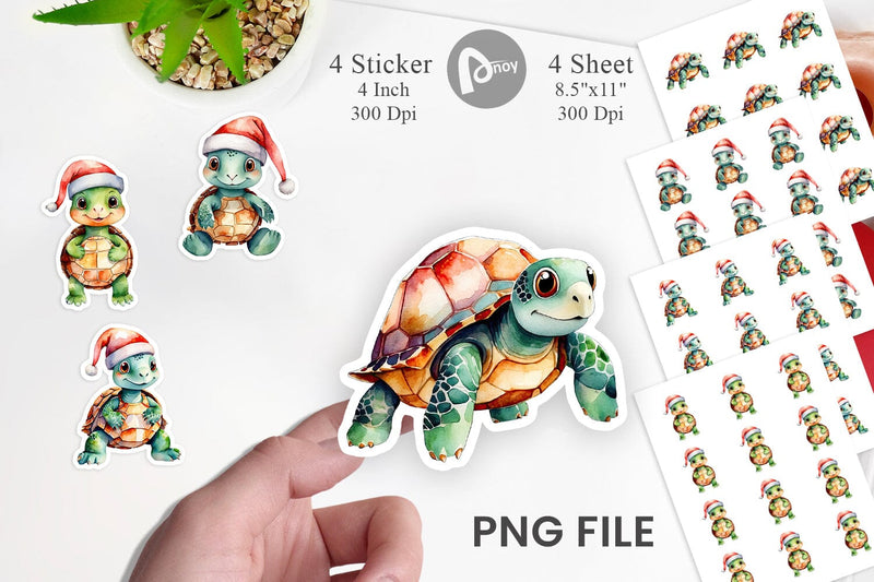Sticker Watercolor Christmas Turtle Sublimation artnoy 