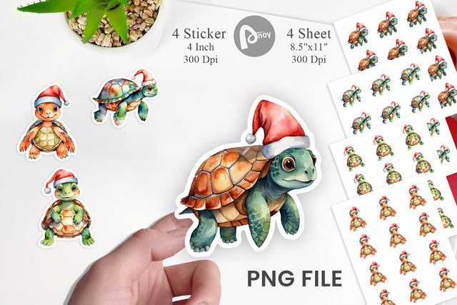 Sticker Watercolor Christmas Turtle Sublimation artnoy 