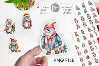 Sticker Watercolor Christmas Yeti Sublimation artnoy 