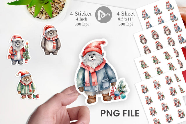Sticker Watercolor Christmas Yeti Sublimation artnoy 