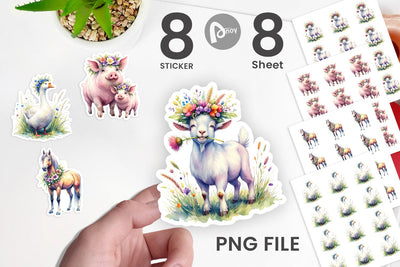 Sticker Watercolor Classic Farmhouse Floral Sublimation artnoy 