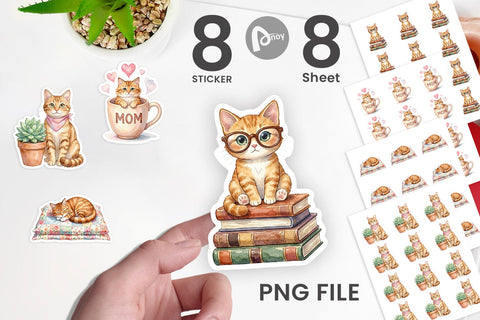Sticker Watercolor Cozy Cat Mom Lifestyle Art Sublimation artnoy 