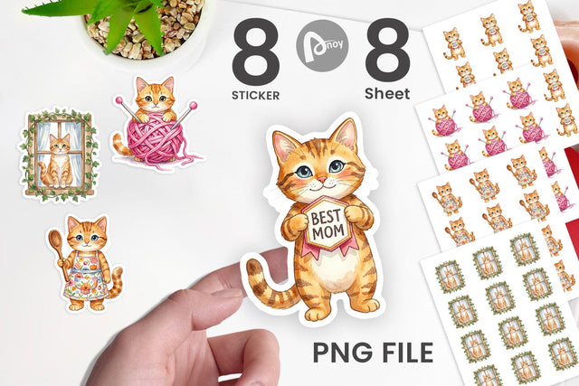 Sticker Watercolor Cozy Cat Mom Lifestyle Art Sublimation artnoy 