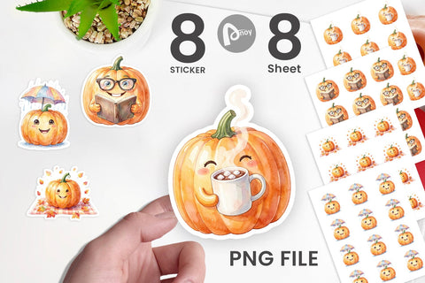 Sticker Watercolor Cozy Fall Lifestyle Pumpkin Sublimation artnoy 