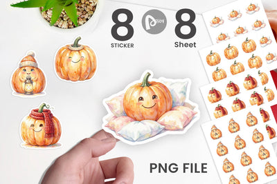 Sticker Watercolor Cozy Fall Lifestyle Pumpkin Sublimation artnoy 