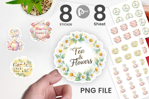 Sticker Watercolor Cozy Garden Tea Quotes Sublimation artnoy 