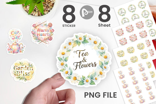 Sticker Watercolor Cozy Garden Tea Quotes Sublimation artnoy 