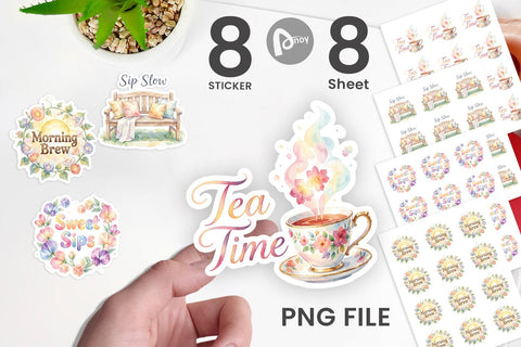 Sticker Watercolor Cozy Garden Tea Quotes Sublimation artnoy 