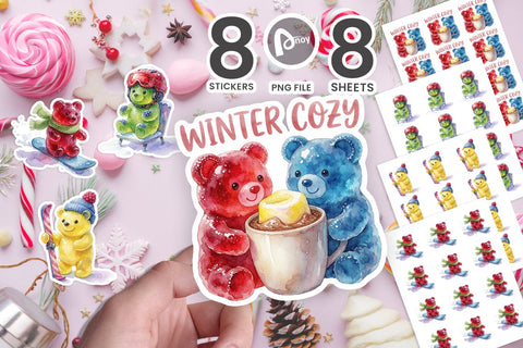 Sticker Watercolor Cozy Gummy Bear Ski Patrol SVG artnoy 