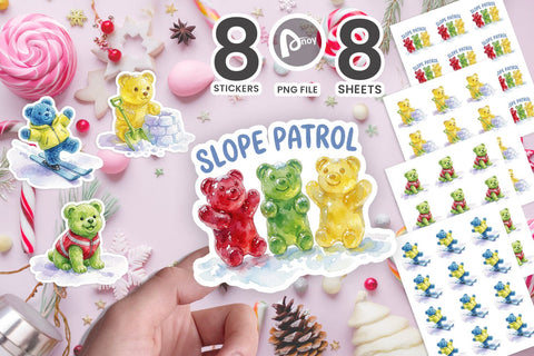Sticker Watercolor Cozy Gummy Bear Ski Patrol SVG artnoy 