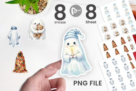 Sticker Watercolor Cozy Nightcap Sleepy Ghost Sublimation artnoy 