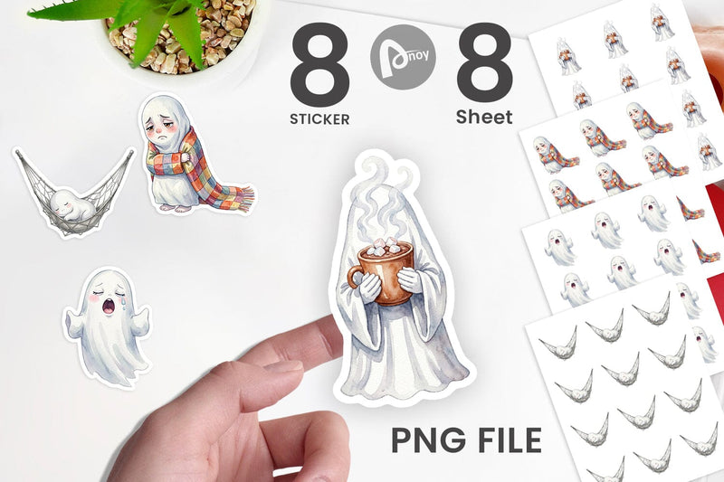 Sticker Watercolor Cozy Nightcap Sleepy Ghost Sublimation artnoy 