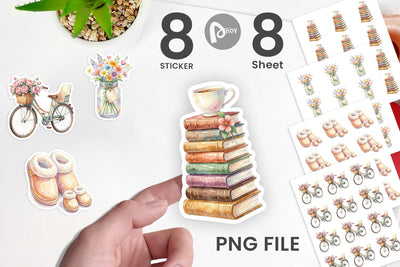 Sticker Watercolor Cozy Tea Time Mom Lifestyle Sublimation artnoy 