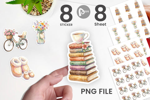 Sticker Watercolor Cozy Tea Time Mom Lifestyle Sublimation artnoy 