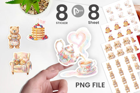 Sticker Watercolor Cozy Tea Time Mom Lifestyle Sublimation artnoy 