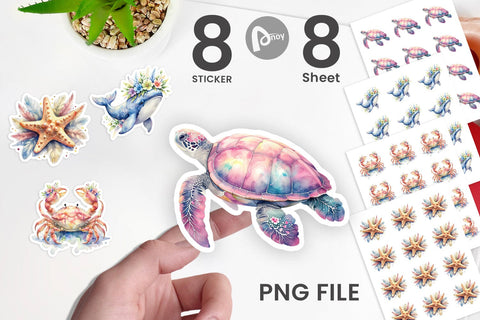 Sticker Watercolor Cute Baby Ocean Animals Sublimation artnoy 