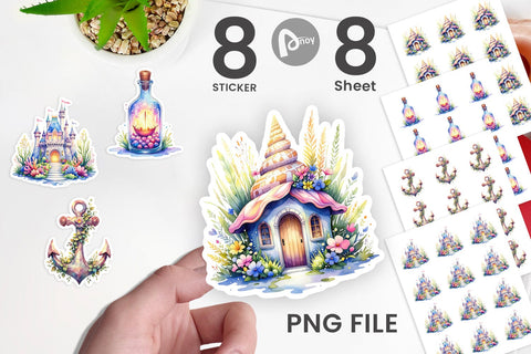 Sticker Watercolor Cute Ocean Objects Sublimation artnoy 
