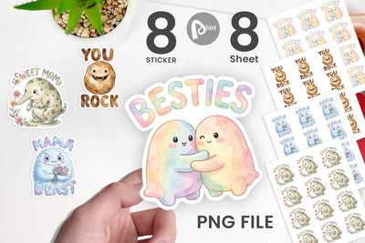 Sticker Watercolor Cute Ugly Momster Quotes Sublimation artnoy 