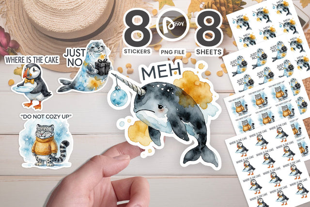 Sticker Watercolor Cynical Chilled-Out Arctic Animals SVG artnoy 