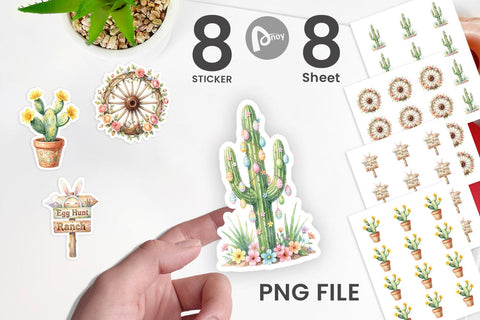 Sticker Watercolor Desert Spring Easter Cacti Sublimation artnoy 