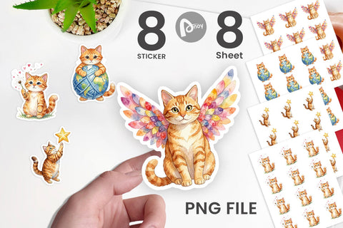 Sticker Watercolor Dreamy Mother Cat Sky Art Sublimation artnoy 