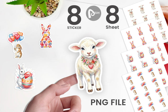 Sticker Watercolor Easter Bunny Heart Love Art Sublimation artnoy 