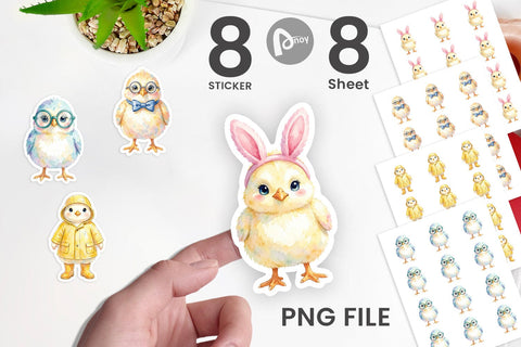 Sticker Watercolor Easter Chick Dress Up Art Sublimation artnoy 