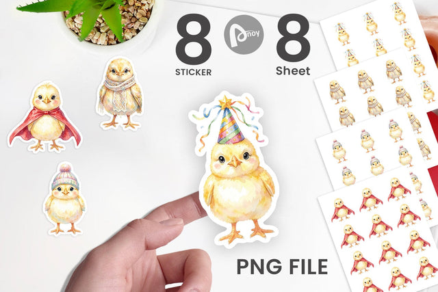 Sticker Watercolor Easter Chick Dress Up Art Sublimation artnoy 