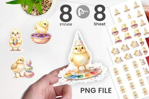 Sticker Watercolor Easter Egg Painting Chicks Sublimation artnoy 