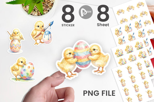 Sticker Watercolor Easter Egg Painting Chicks Sublimation artnoy 