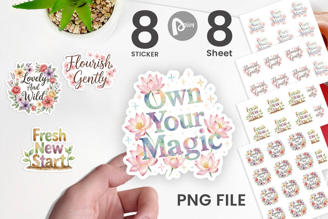 Sticker Watercolor Elegant Floral Affirmations Quote Sublimation artnoy 