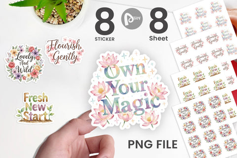 Sticker Watercolor Elegant Floral Affirmations Quote Sublimation artnoy 
