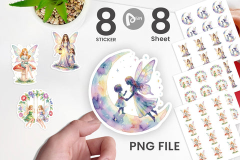 Sticker Watercolor Fairy Mom And Baby Fantasy Sublimation artnoy 