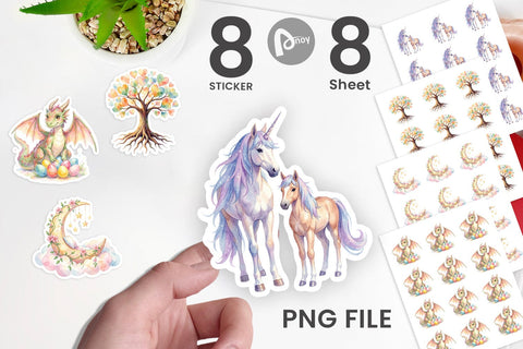 Sticker Watercolor Fantasy Mom And Baby Creatures Sublimation artnoy 