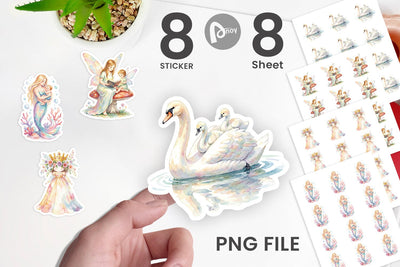 Sticker Watercolor Fantasy Mom And Baby Creatures Sublimation artnoy 