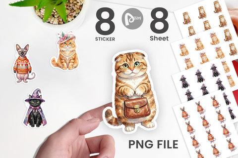 Sticker Watercolor Fashionable Cat Mom Portraits Sublimation artnoy 