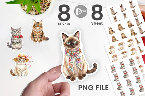 Sticker Watercolor Fashionable Cat Mom Portraits Sublimation artnoy 
