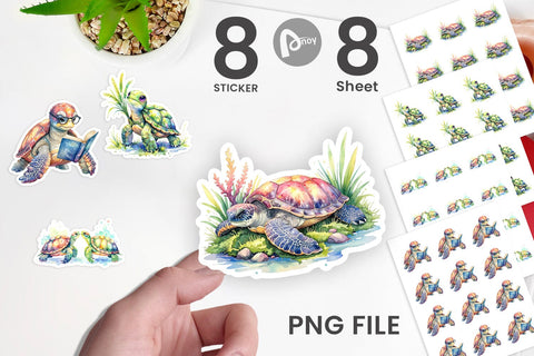 Sticker Watercolor Floral Boho Sea Turtle Sublimation artnoy 