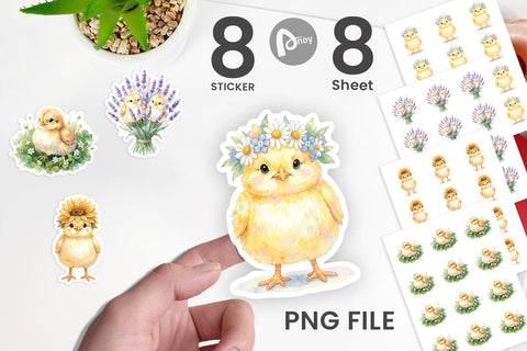 Sticker Watercolor Floral Easter Chick Art Sublimation artnoy 