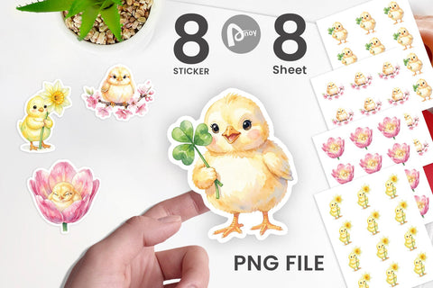 Sticker Watercolor Floral Easter Chick Art Sublimation artnoy 